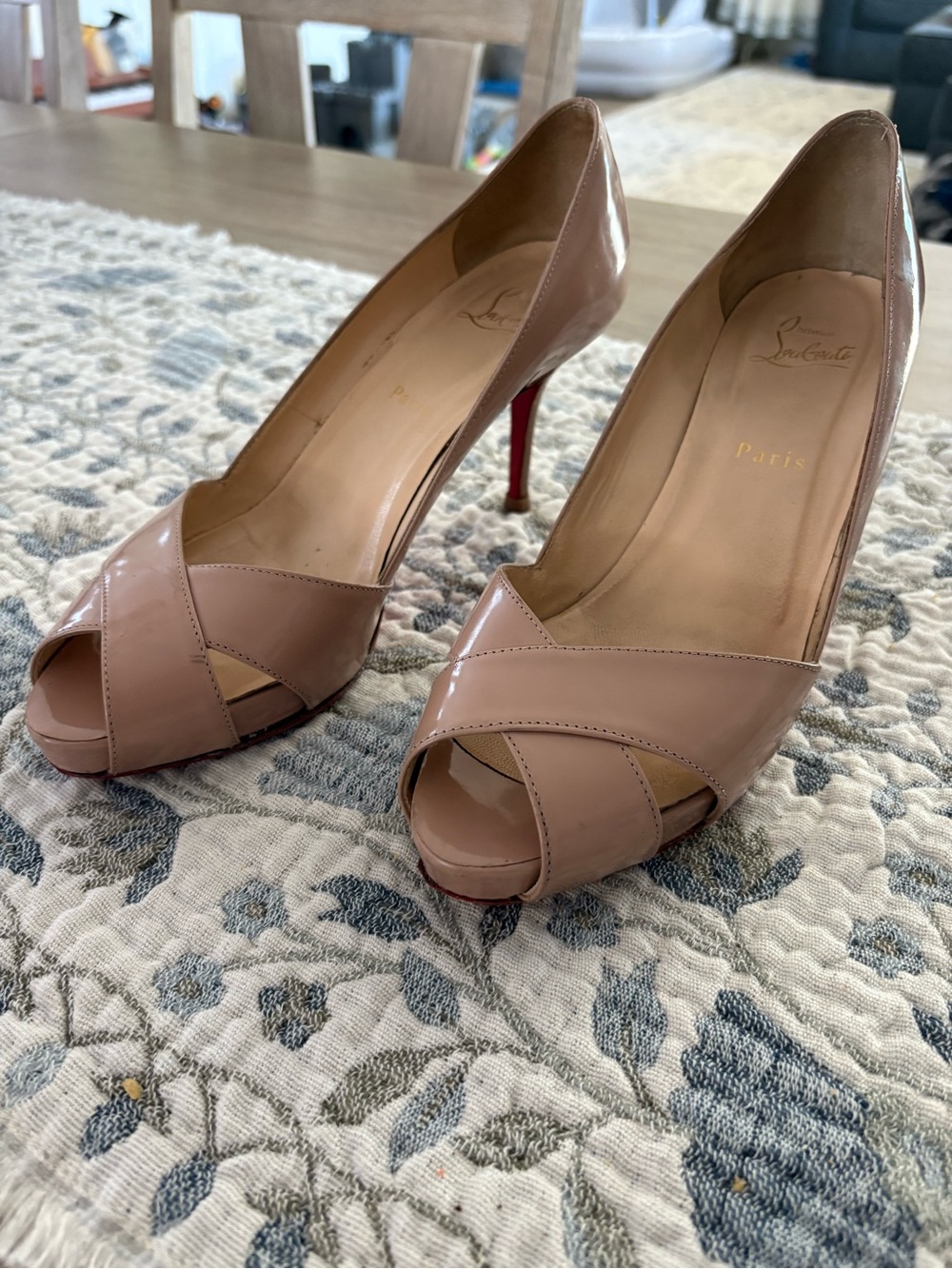 Christian Louboutin Blush Patent Leather Peep-Toe Pumps